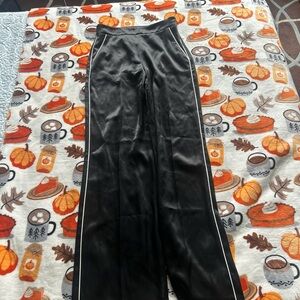 Wilfred Black Satin Wide-Leg Pants with White Piping